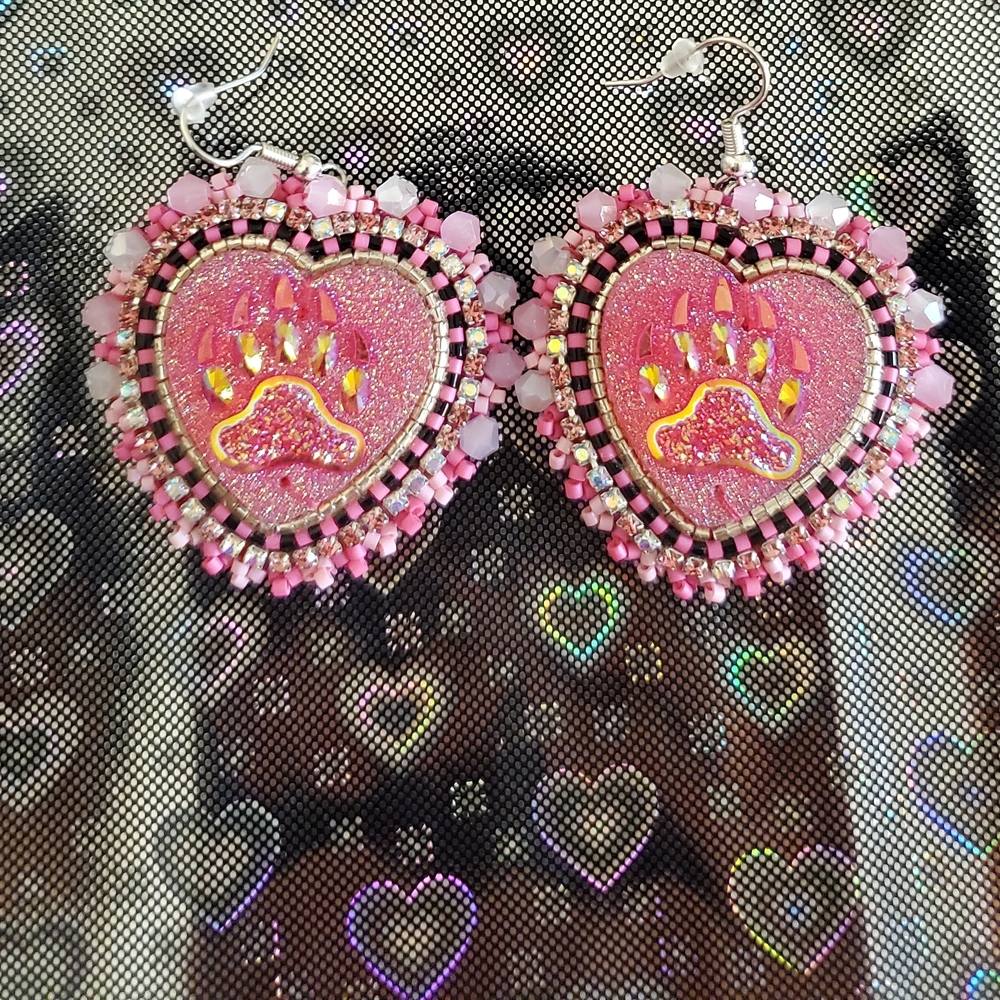 Pink Heart Paw Print Earrings
